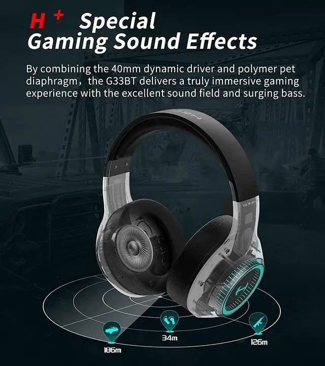 Alt view image 5 of 6 - Edifier HECATE G33BT Bluetooth 5.0 Wireless Gaming Headset Low Latency RGB Headphone,Over Ear Soft Ear Cups Stereo Headsets, with 48H Playtime, Retractable Microphone