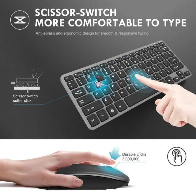 Alt view image 6 of 7 - Wireless Keyboard and Mouse Combination, 2.4GHz Ultra-Thin Silent Charging Wireless Keyboard and Mouse Combination, Suitable for PC Desktops, Ipad Tablets, Windows Computer Notebooks, Etc. (Gray)