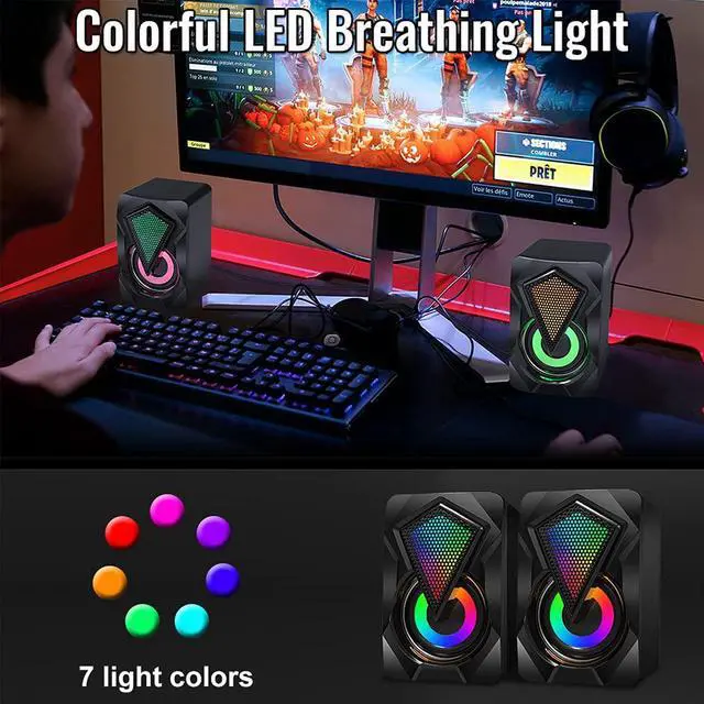 Alt view image 3 of 7 - Computer Speakers X2 Wired PC Speaker 2.0 USB Gaming Powered Stereo Mini Multimedia Volume Control with RGB Lights 3.5mm Aux Input for Phone Tablets Desktop Laptop