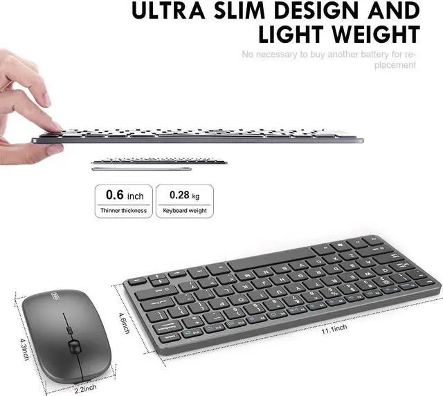 Alt view image 2 of 7 - Wireless Keyboard and Mouse Combination, 2.4GHz Ultra-Thin Silent Charging Wireless Keyboard and Mouse Combination, Suitable for PC Desktops, Ipad Tablets, Windows Computer Notebooks, Etc. (Gray)