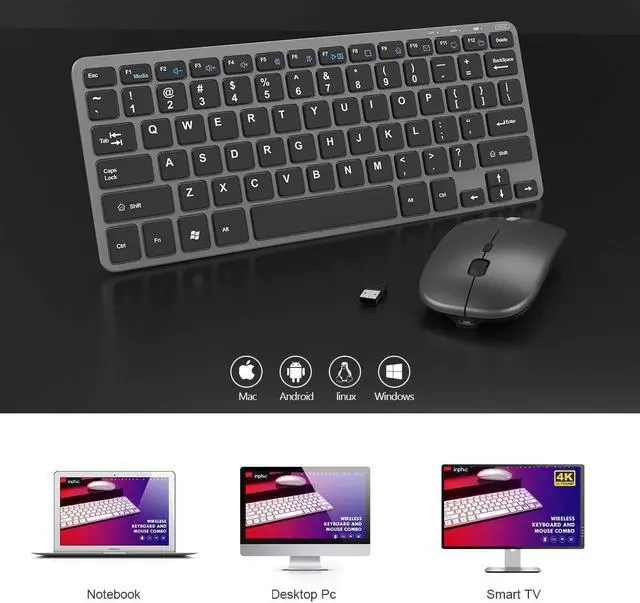 Alt view image 7 of 7 - Wireless Keyboard and Mouse Combination, 2.4GHz Ultra-Thin Silent Charging Wireless Keyboard and Mouse Combination, Suitable for PC Desktops, Ipad Tablets, Windows Computer Notebooks, Etc. (Gray)