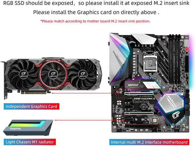 Alt view image 3 of 5 - CORN m.2 2280 ssd Argb heat sink 5V 3PIN synchronization heat cooler radiator cooling heat sink for pcie nvme sata