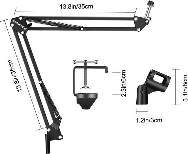 Alt view image 3 of 7 - Aokeo AK-35 Microphone Stand Desk Adjustable Compact Microphone Suspension Boom Scissor Arm Stand For Blue Yeti,Blue Snowball iCE, Professional Streaming, Voice-Over, Recording, Games