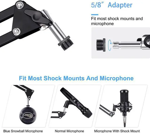 Alt view image 5 of 7 - Aokeo AK-35 Microphone Stand Desk Adjustable Compact Microphone Suspension Boom Scissor Arm Stand For Blue Yeti,Blue Snowball iCE, Professional Streaming, Voice-Over, Recording, Games