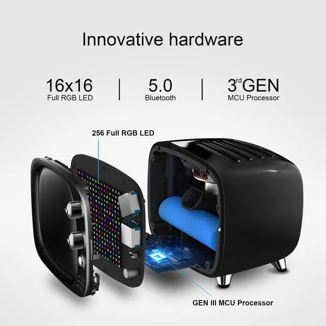 Alt view image 3 of 6 - Divoom Tivoo - Retro Bluetooth Speaker with 16x16 LED Display APP Control- Cool Animation Frame & Gaming Room Setup & Bedside Alarm Clock