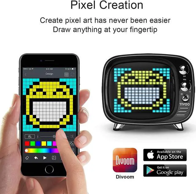 Alt view image 2 of 6 - Divoom Tivoo - Retro Bluetooth Speaker with 16x16 LED Display APP Control- Cool Animation Frame & Gaming Room Setup & Bedside Alarm Clock