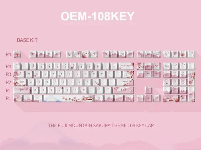 Alt view image 4 of 6 - Fuji Sakura PBT Keycaps Set for MX Switches Mechanical Keyboard Fullsize, Tenkeyless, Winkeyless, 75%, 65%, 60% Keyboard (OEM-108KEY)
