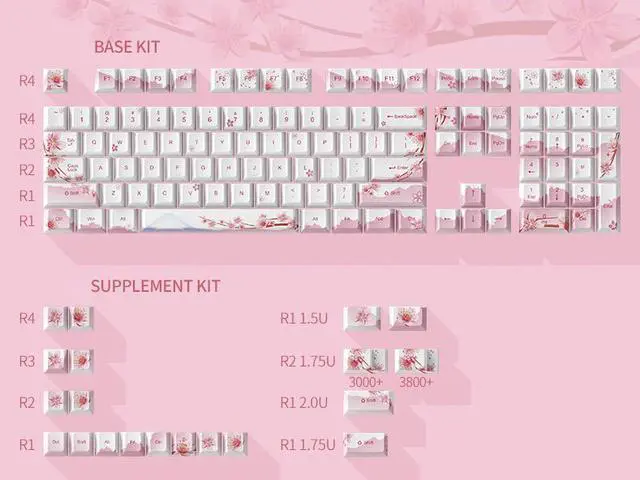 Alt view image 4 of 6 - Corn Fuji Sakura PBT Keycaps Set for MX Switches Mechanical Keyboard Fullsize, Tenkeyless, Winkeyless, 75%, 65%, 60% Keyboard (CHERRY-128KEY)