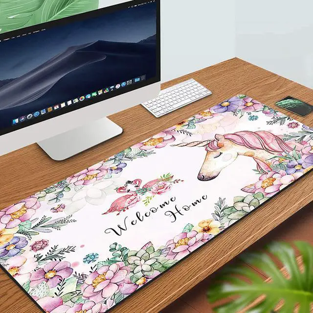 Alt view image 6 of 6 - Corn 31.5x11.8 Inch Pink Unicorn Mouse Pad for Girls Long Extended Large Gaming Mousepad with Stitched Edges Computer Keyboard Mouse Mat Desk Pad