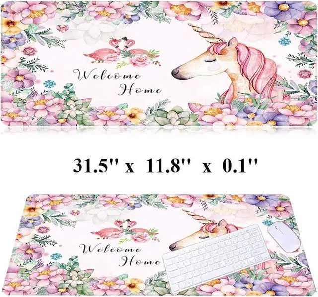 Alt view image 2 of 6 - Corn 31.5x11.8 Inch Pink Unicorn Mouse Pad for Girls Long Extended Large Gaming Mousepad with Stitched Edges Computer Keyboard Mouse Mat Desk Pad