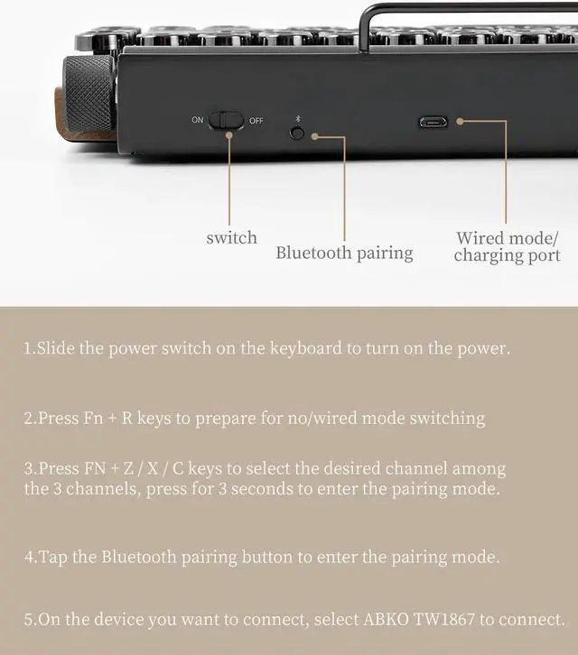 Alt view image 5 of 7 - Corn TW1867 83-Key Retro Typewriter Mechanical Keyboard, Punk Keycap Design, Bluetooth 5.0, White LED Backlight, Mobile Phone Tablet MAC Blue Axis Real Mechanical Keyboard