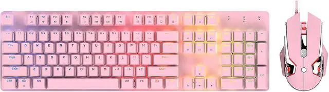 Alt view image 6 of 7 - CORN Pink Mechanical Gaming Keyboard and Mouse Combo, Mixed Coloer Lighting,104 Keys PC Red Switch Keyboard and Adjustable DPI Mouse for Windows 2000/XP/7/8/10&MAC