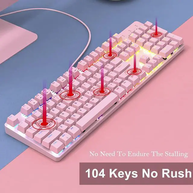 Alt view image 3 of 7 - CORN Pink Mechanical Gaming Keyboard and Mouse Combo, Mixed Coloer Lighting,104 Keys PC Red Switch Keyboard and Adjustable DPI Mouse for Windows 2000/XP/7/8/10&MAC