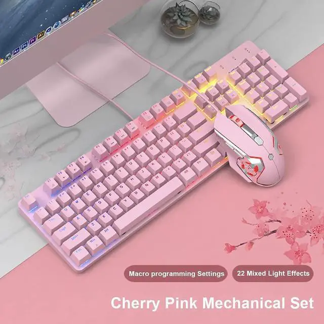 Alt view image 4 of 7 - CORN Pink Mechanical Gaming Keyboard and Mouse Combo, Mixed Coloer Lighting,104 Keys PC Red Switch Keyboard and Adjustable DPI Mouse for Windows 2000/XP/7/8/10&MAC