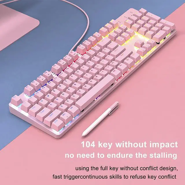 Alt view image 7 of 7 - CORN Pink Mechanical Gaming Keyboard and Mouse Combo, Mixed Coloer Lighting,104 Keys PC Red Switch Keyboard and Adjustable DPI Mouse for Windows 2000/XP/7/8/10&MAC