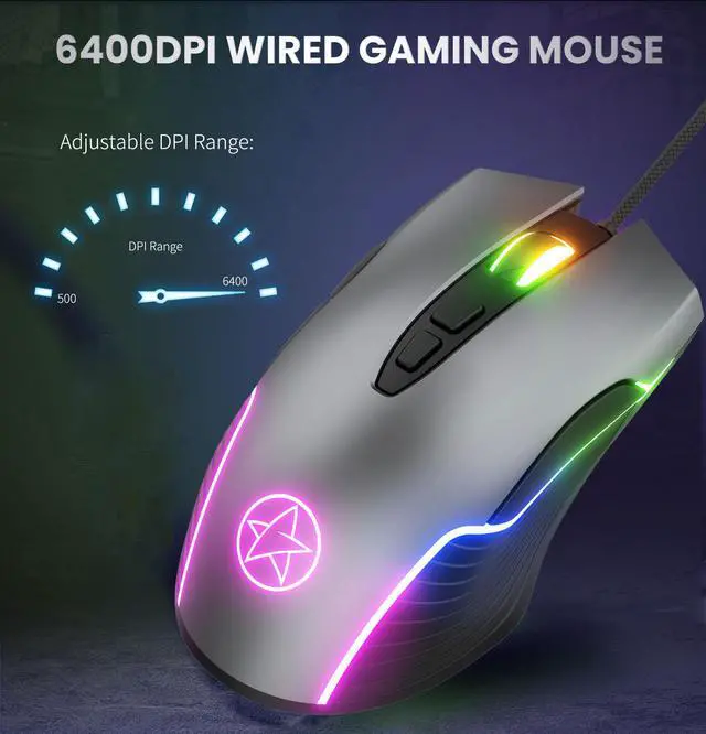 Alt view image 5 of 6 - Wired gaming mouse,Computer Mouse Ergonomic,USB Computer Mice with Optical Backlit -6400 DPI -7 Buttons Premium and Portable Office and Home Mice,Apply to laptops Windows PC, Desktop(Black)