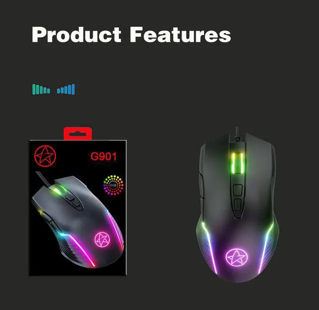 Alt view image 6 of 6 - Wired gaming mouse,Computer Mouse Ergonomic,USB Computer Mice with Optical Backlit -6400 DPI -7 Buttons Premium and Portable Office and Home Mice,Apply to laptops Windows PC, Desktop(Black)