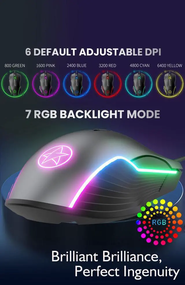 Alt view image 3 of 6 - Wired gaming mouse,Computer Mouse Ergonomic,USB Computer Mice with Optical Backlit -6400 DPI -7 Buttons Premium and Portable Office and Home Mice,Apply to laptops Windows PC, Desktop(Black)