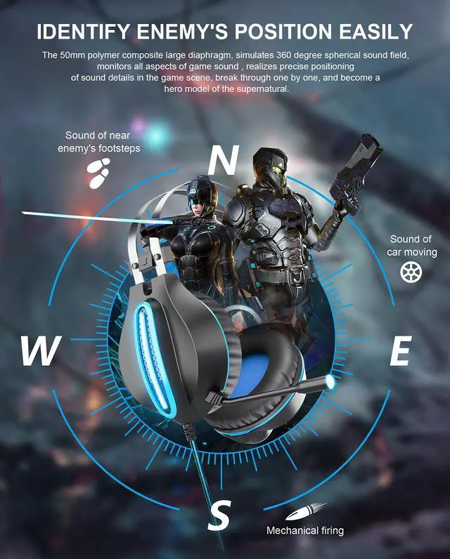 Alt view image 4 of 5 - CORN GT62 Wired Gaming Headset 3.5mm Jack 50mm Bass Stereo Sound LED Light E-sport Headphone with Mic for PS3/4 Computer PC Gamer