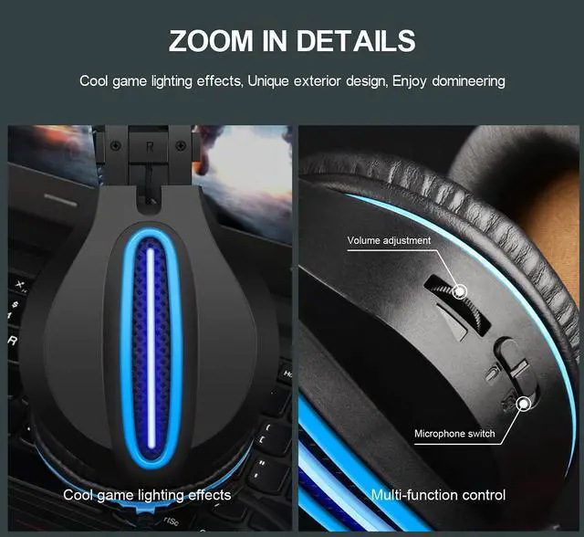 Alt view image 5 of 5 - CORN GT62 Wired Gaming Headset 3.5mm Jack 50mm Bass Stereo Sound LED Light E-sport Headphone with Mic for PS3/4 Computer PC Gamer
