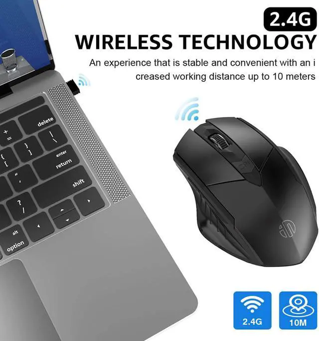 Alt view image 2 of 7 - Wireless Mouse 700mAh Large Ergonomic Rechargeable 2.4G Optical PC Laptop Cordless Mice with USB Nano Receiver, for Windows Computer Office, Black