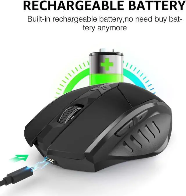 Alt view image 3 of 7 - Wireless Mouse 700mAh Large Ergonomic Rechargeable 2.4G Optical PC Laptop Cordless Mice with USB Nano Receiver, for Windows Computer Office, Black
