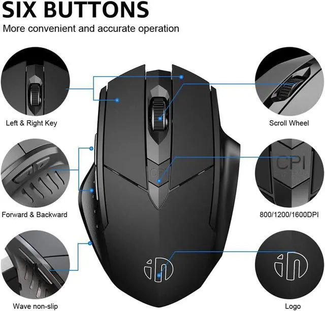 Alt view image 5 of 7 - Wireless Mouse 700mAh Large Ergonomic Rechargeable 2.4G Optical PC Laptop Cordless Mice with USB Nano Receiver, for Windows Computer Office, Black