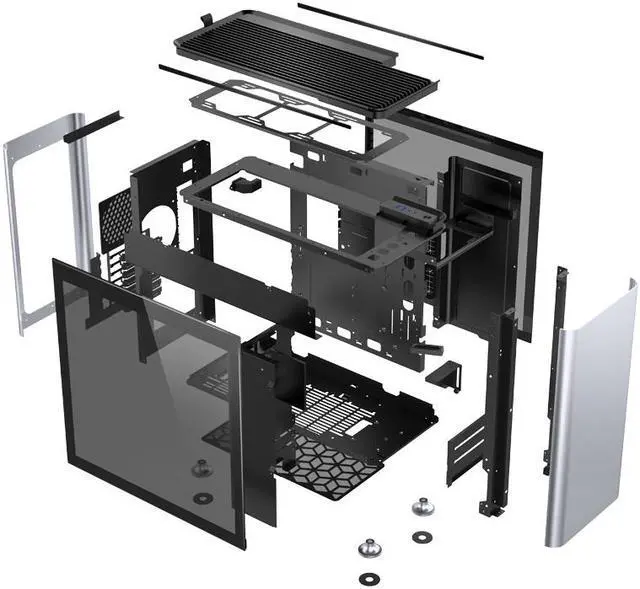 Alt view image 7 of 7 - JONSPLUS i 400 ITX/DTX/ATX/E-ATX Aluminum Tempered Glass Computer Case - Support 360/280/240/120 Liquid Cooling