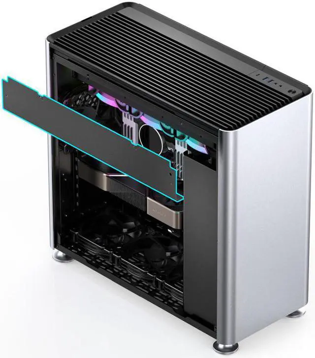 Alt view image 5 of 7 - JONSPLUS i 400 ITX/DTX/ATX/E-ATX Aluminum Tempered Glass Computer Case - Support 360/280/240/120 Liquid Cooling