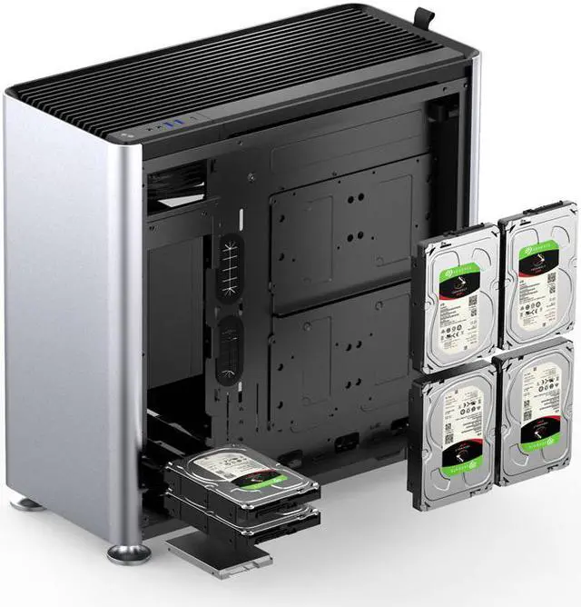 Alt view image 6 of 7 - JONSPLUS i 400 ITX/DTX/ATX/E-ATX Aluminum Tempered Glass Computer Case - Support 360/280/240/120 Liquid Cooling