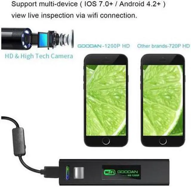 Alt view image 7 of 7 - SEE ANYWHERE Wireless Inspection Camera Updated 1200P HD Wifi Endoscope Borescope With 2.0 Megapixels 1200P HD Snake Camera For Iphone Android Smartphone, Table, Ipad, PC - 11.5FT