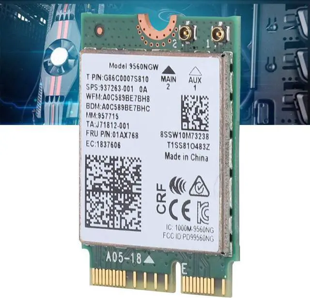 Alt view image 3 of 6 - Intel 9560NGW 2.4G/5G 300Mbps+1730Mbps 160 MHz Channels Bluetooth 5.0 NGFF Combo Wifi Adapter