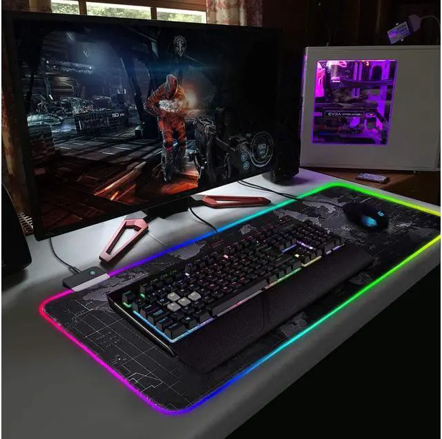 Alt view image 7 of 7 - Corn RGB Gaming Mouse Pad - Large Led Desk Pad, Mouse Mat with HD Map, Non-Slip Rubber Base, 31.5"X 11.8" & 14 Light Modes