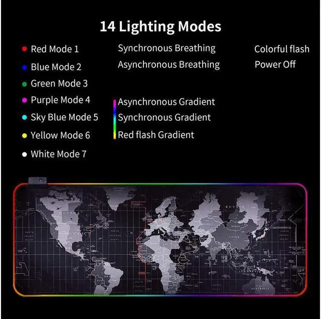 Alt view image 3 of 7 - Corn RGB Gaming Mouse Pad - Large Led Desk Pad, Mouse Mat with HD Map, Non-Slip Rubber Base, 31.5"X 11.8" & 14 Light Modes