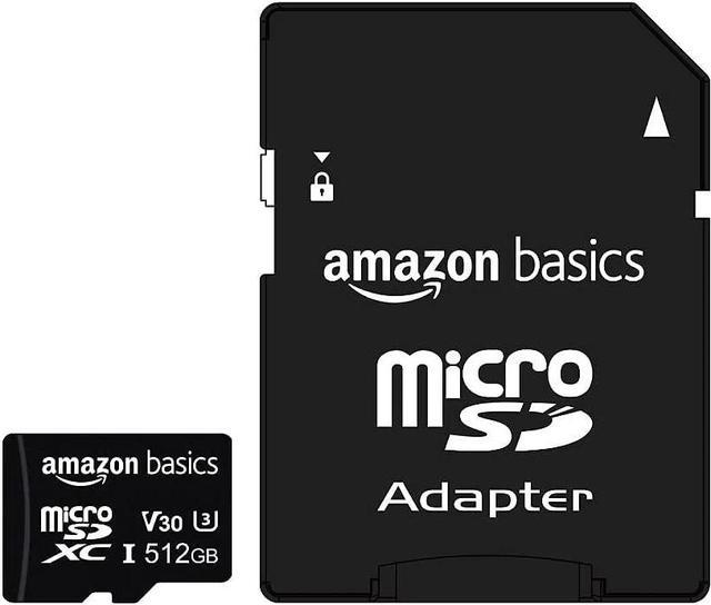   Basics Micro SDXC Memory Card with Full Size Adapter,  A2, U3, Read Speed up to 100 MB/s, 512GB, Black