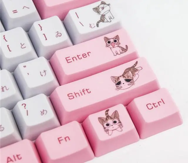 Alt view image 5 of 7 - Corn 131 PBT Dye Sublimation Keycaps OEM Profile Cheese Cat Theme Keycap Set For 61/64/68/84/87/96/104/108 Mechanical Keyboard - Keycaps Only