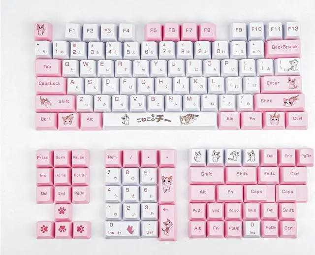 Alt view image 3 of 7 - Corn 131 PBT Dye Sublimation Keycaps OEM Profile Cheese Cat Theme Keycap Set For 61/64/68/84/87/96/104/108 Mechanical Keyboard - Keycaps Only