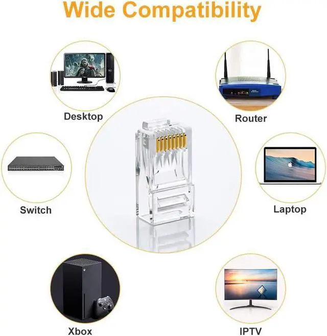 Alt view image 5 of 5 - Corn Electronics RJ-45PLUG Cat 6 Crystal Clear RJ-45 Tip/Connector, 100-Pack