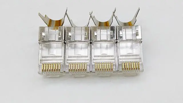 Alt view image 2 of 5 - Corn Electronics Cat6A & Cat7 RJ45 Connectors, Network Plug RJ45 Ends Nickel-Plated Shielded, 50 UM Gold Plated Shielded with plastic insert For AWG23-10 Pack