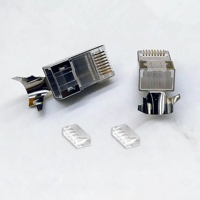 Alt view image 4 of 5 - Corn Electronics Cat6A & Cat7 RJ45 Connectors, Network Plug RJ45 Ends Nickel-Plated Shielded, 50 UM Gold Plated Shielded with plastic insert For AWG23-10 Pack