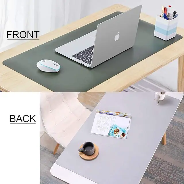 Alt view image 5 of 6 - Dual Sided Leather Desk Pad (31.5 x 15.7"), Office Waterproof Desk Mat, PU Mouse Pad, Desk Protector Cover, Desk Writing Mat for Office/Home/Work/Cubicle (Green/Gray)
