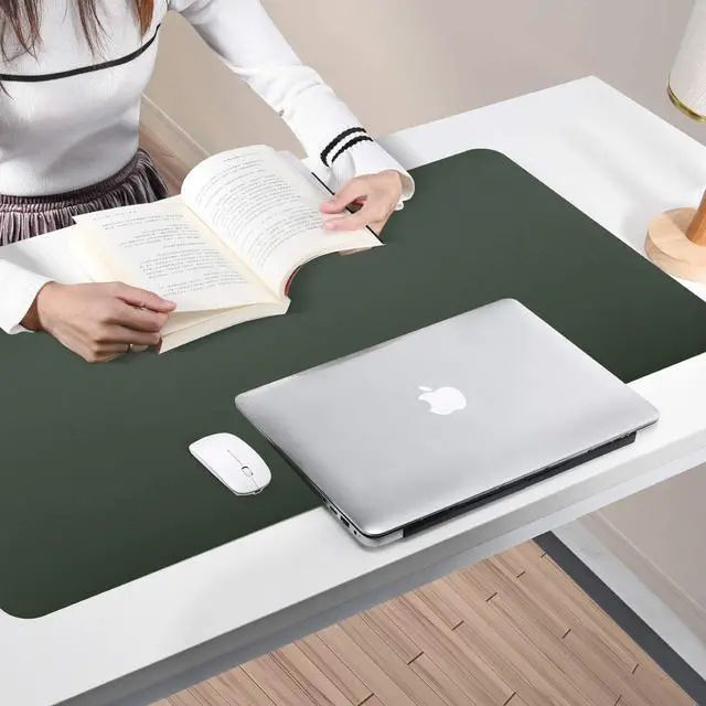 Alt view image 6 of 6 - Dual Sided Leather Desk Pad (31.5 x 15.7"), Office Waterproof Desk Mat, PU Mouse Pad, Desk Protector Cover, Desk Writing Mat for Office/Home/Work/Cubicle (Green/Gray)
