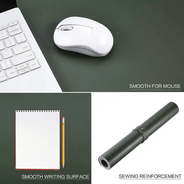 Alt view image 2 of 6 - Dual Sided Leather Desk Pad (31.5 x 15.7"), Office Waterproof Desk Mat, PU Mouse Pad, Desk Protector Cover, Desk Writing Mat for Office/Home/Work/Cubicle (Green/Gray)