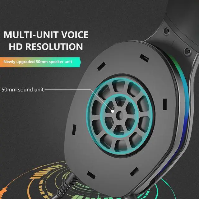 Alt view image 4 of 7 - Corn E600 USB Wired Gaming Headset with Noise-canceling Mic, 7.1 Surround Sound, 50MM Drivers, Removable Ear Foam, RGB lighting effect