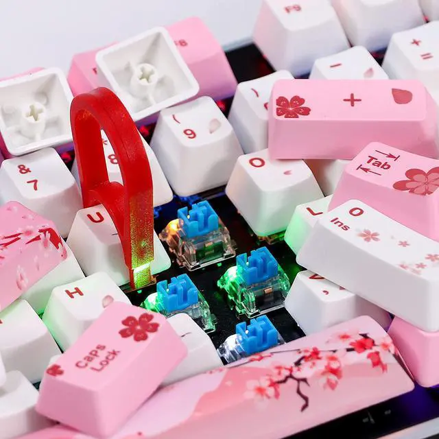 Alt view image 5 of 7 - 104 Japanese Keycaps, Cute Anime Key caps 87 Custom Gaming keycap Set of Dye Sublimation OEM Profile for Cherry Mx Gateron Kailh Switch, for GK61/GK64/RK61/Anne 60% Mechanical Keyboard (Sakura)