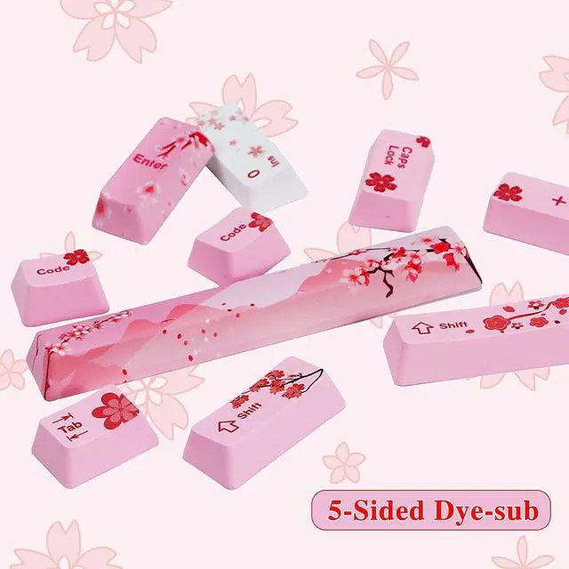 Alt view image 4 of 7 - 104 Japanese Keycaps, Cute Anime Key caps 87 Custom Gaming keycap Set of Dye Sublimation OEM Profile for Cherry Mx Gateron Kailh Switch, for GK61/GK64/RK61/Anne 60% Mechanical Keyboard (Sakura)