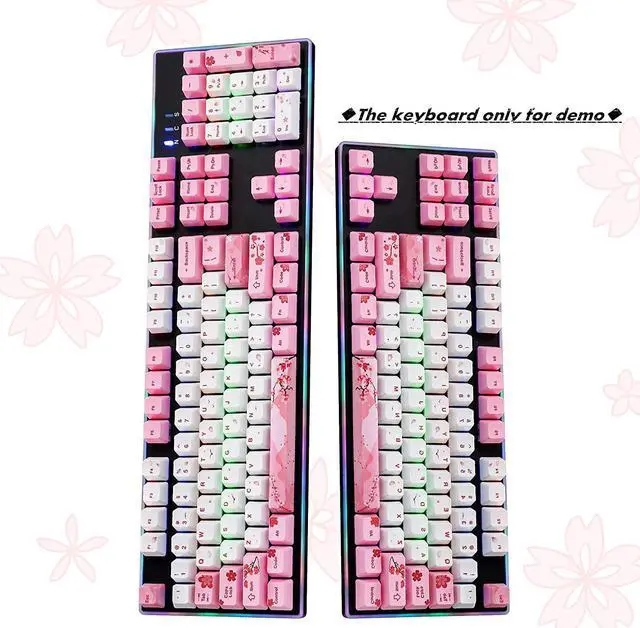 Alt view image 3 of 7 - 104 Japanese Keycaps, Cute Anime Key caps 87 Custom Gaming keycap Set of Dye Sublimation OEM Profile for Cherry Mx Gateron Kailh Switch, for GK61/GK64/RK61/Anne 60% Mechanical Keyboard (Sakura)