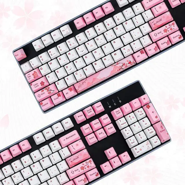 Alt view image 7 of 7 - 104 Japanese Keycaps, Cute Anime Key caps 87 Custom Gaming keycap Set of Dye Sublimation OEM Profile for Cherry Mx Gateron Kailh Switch, for GK61/GK64/RK61/Anne 60% Mechanical Keyboard (Sakura)