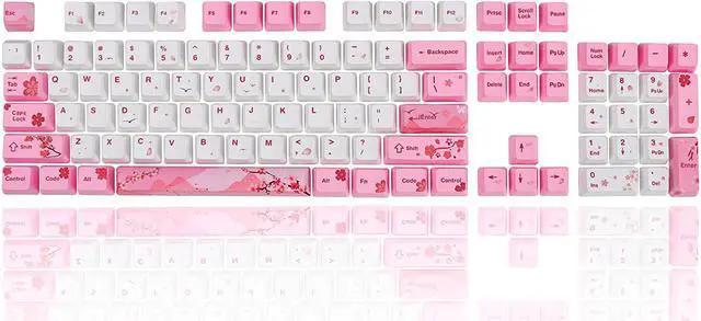 Alt view image 2 of 7 - 104 Japanese Keycaps, Cute Anime Key caps 87 Custom Gaming keycap Set of Dye Sublimation OEM Profile for Cherry Mx Gateron Kailh Switch, for GK61/GK64/RK61/Anne 60% Mechanical Keyboard (Sakura)