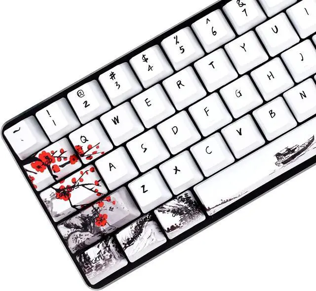 Alt view image 2 of 7 - Keycaps 71 Set for Gaming Mechanical Keyboard, Custom PBT OEM Profile Key caps Japanese Style with Keycap Puller for Cherry MX 71/61 60 Percent Keyboard(Plum Blossom)